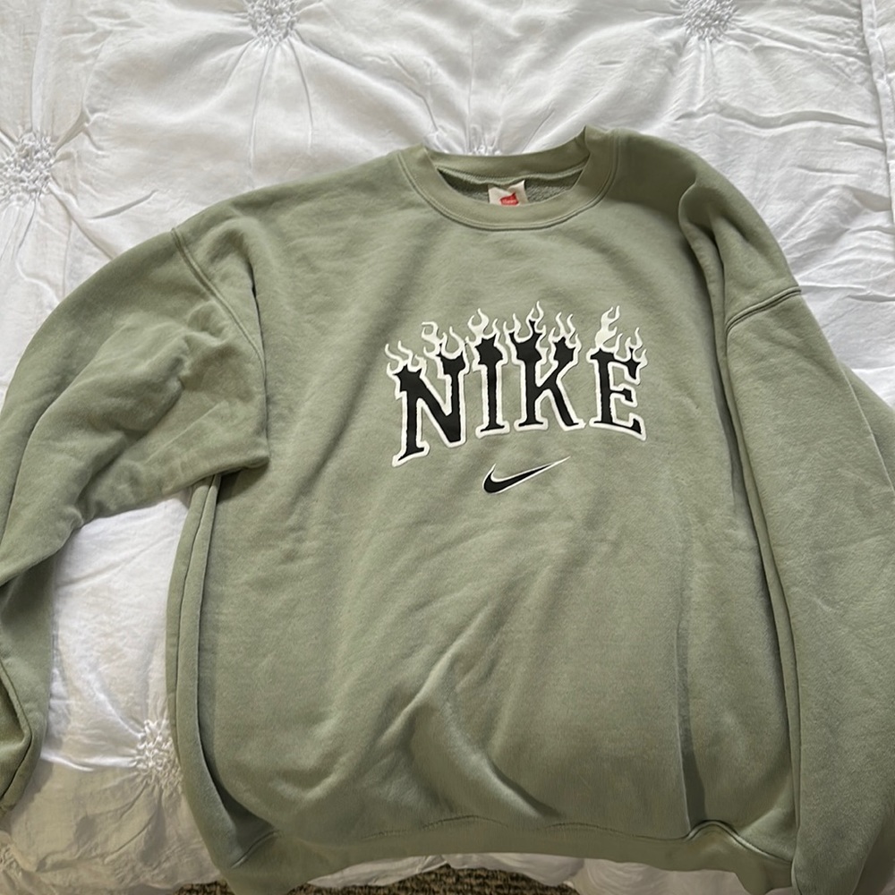 Hanes Nike crewneck with printed nike on fire